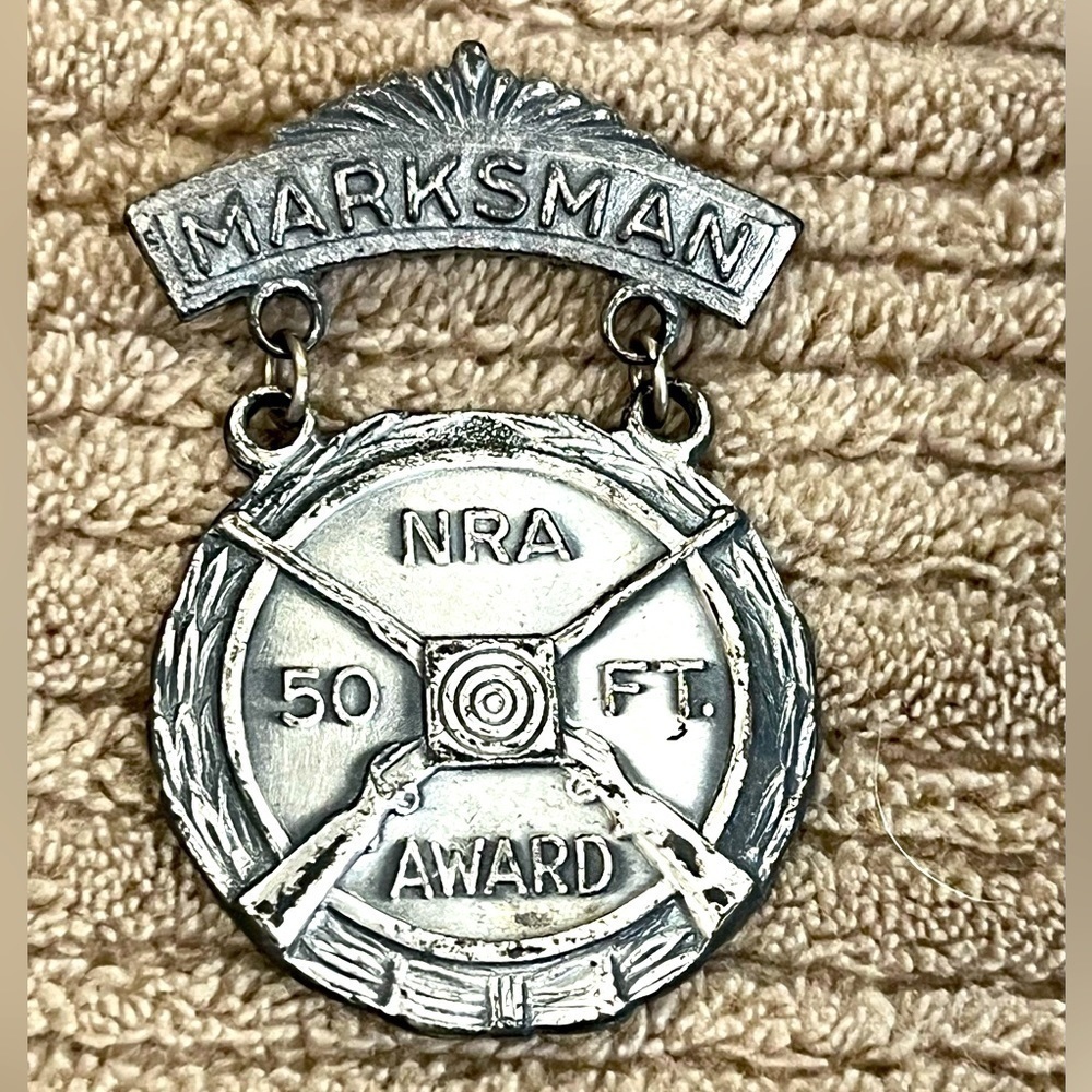 Vintage NRA Blackinton Rifle Marksman 50 FT. Award Medal Pin